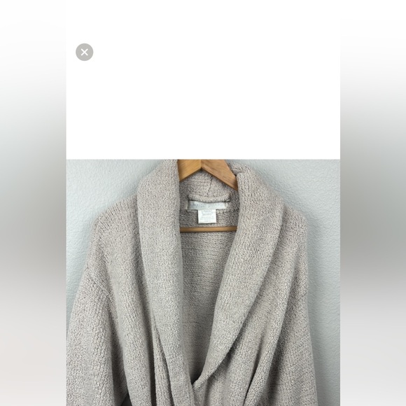 Barefoot Dreams Cozy Chic Robe Creamy Tan Ribbed Tie Waist Shawl Collar Pockets - Picture 1 of 7
